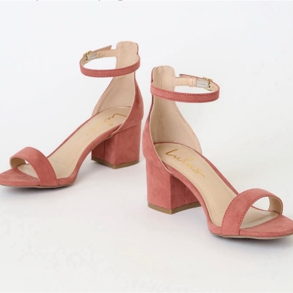 Lulu's “Harper” Pink Suede Block Heel Sandals